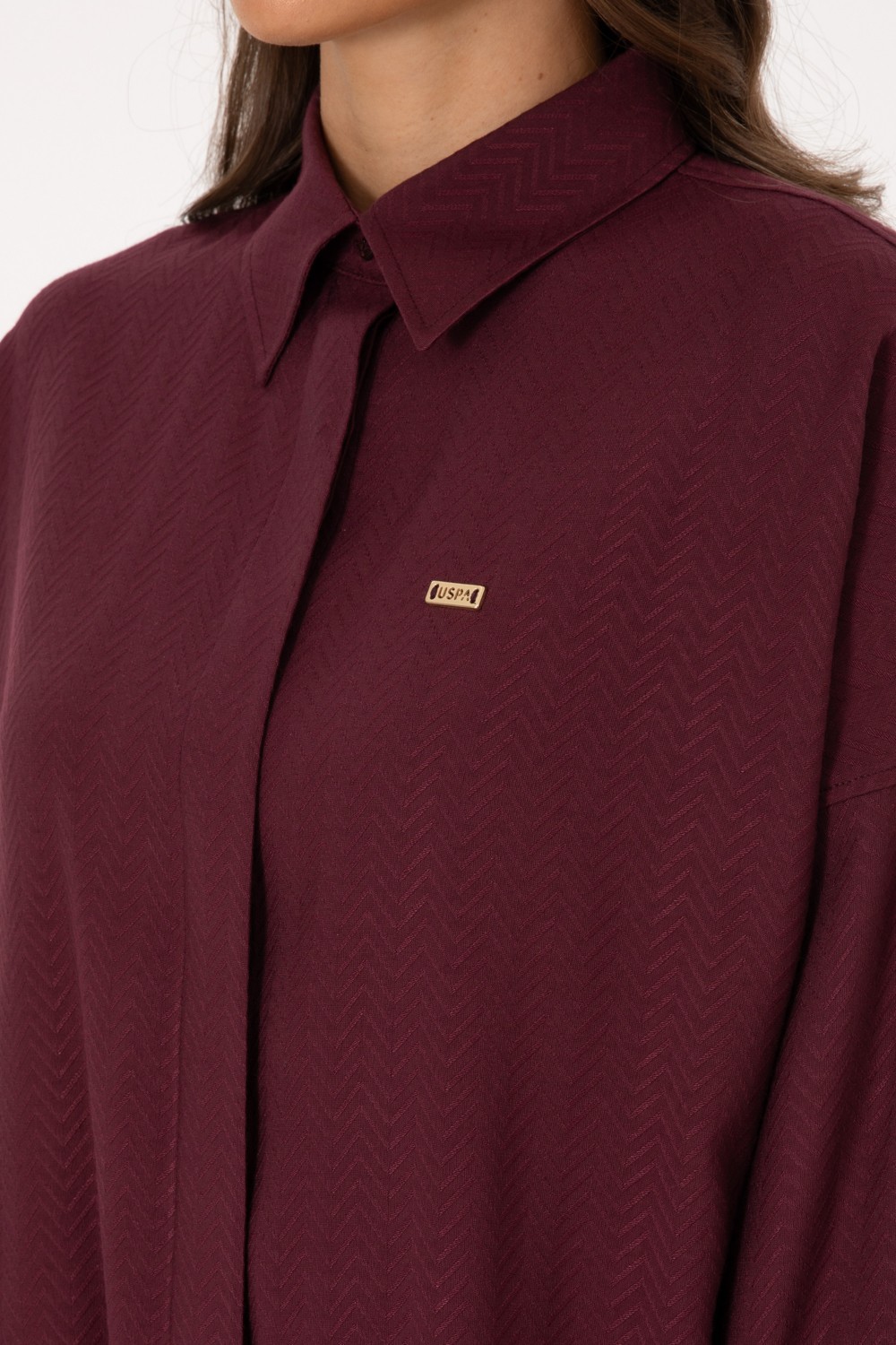 U.S. Polo Assn. Kadın Krem Uzun Kollu Oversize Desenli Gömlek 50316422-VR256 görsel 7