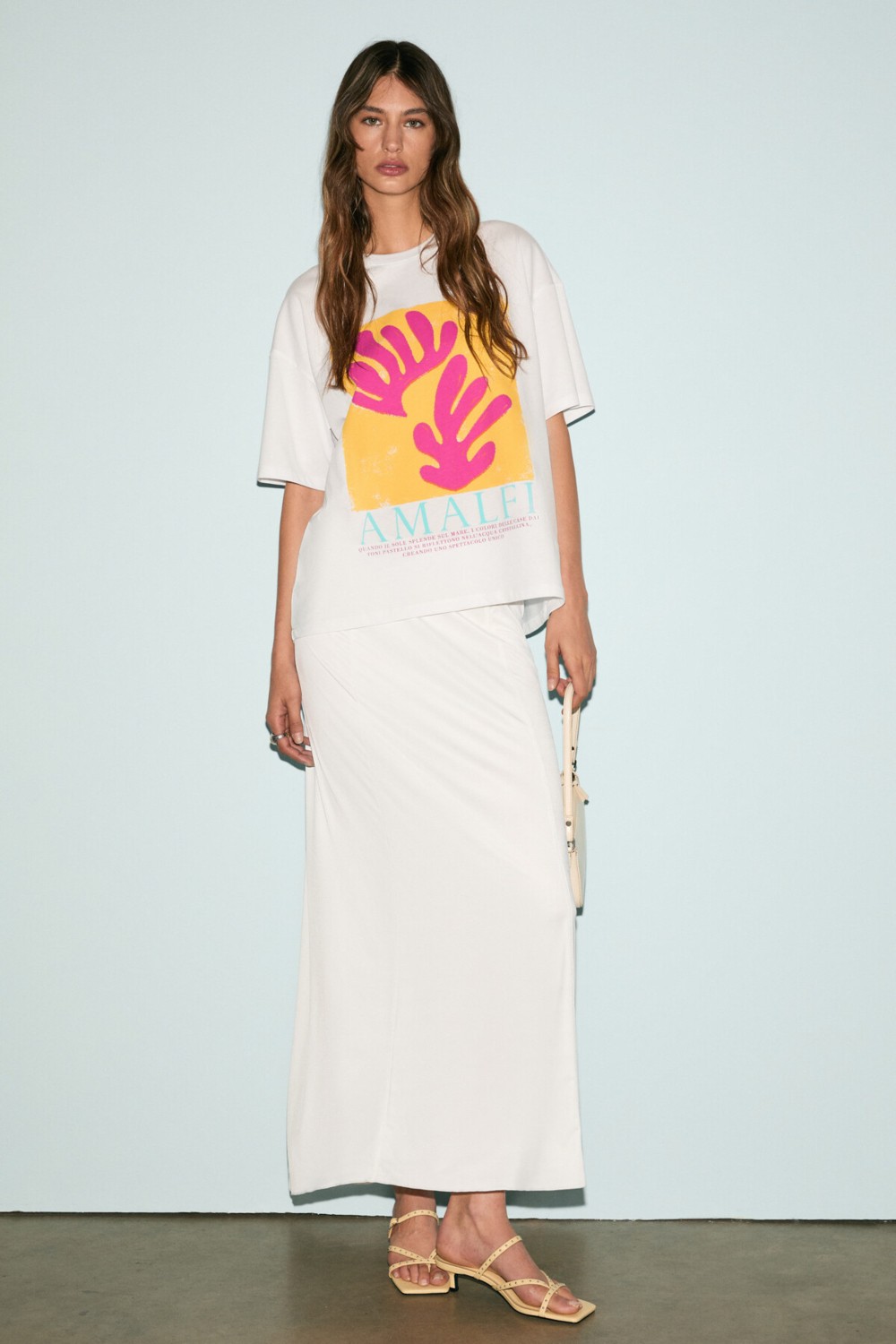 Grimelange VEYMIRA Kadın %100 Pamuk Bisiklet Yaka Kısa Kollu Oversize Fit Beyaz / Desenli T-Shirt görsel 3