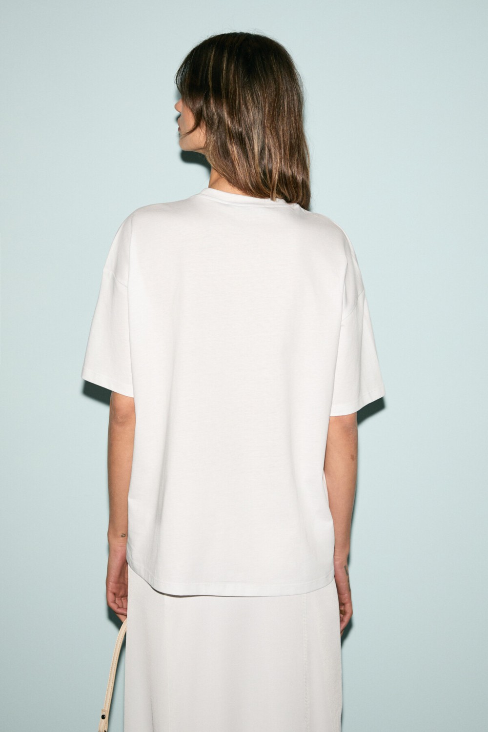Grimelange VEYMIRA Kadın %100 Pamuk Bisiklet Yaka Kısa Kollu Oversize Fit Beyaz / Desenli T-Shirt görsel 5