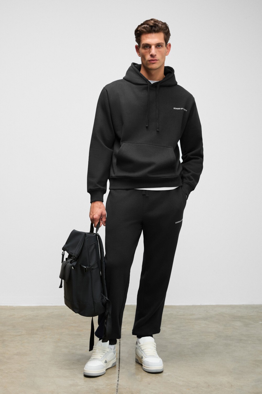 Grimelange MARSHALLHOODIE Erkek Pamuklu İçi Polarlı Nakışlı Relaxed Koyu Lacivert Eşofman Takımı