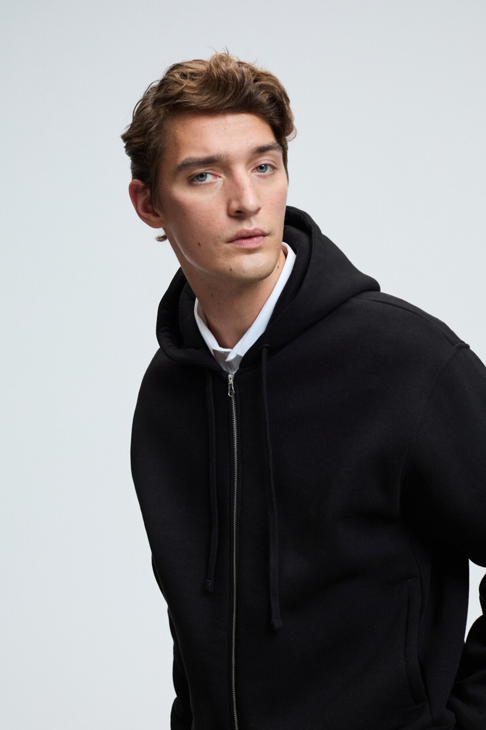 Grimelange ASHBY Erkek Kapüşonlu Fermuarlı Cepli Kordonlu Boxy Kalıp Acı Kahve Sweatshirt görsel 4