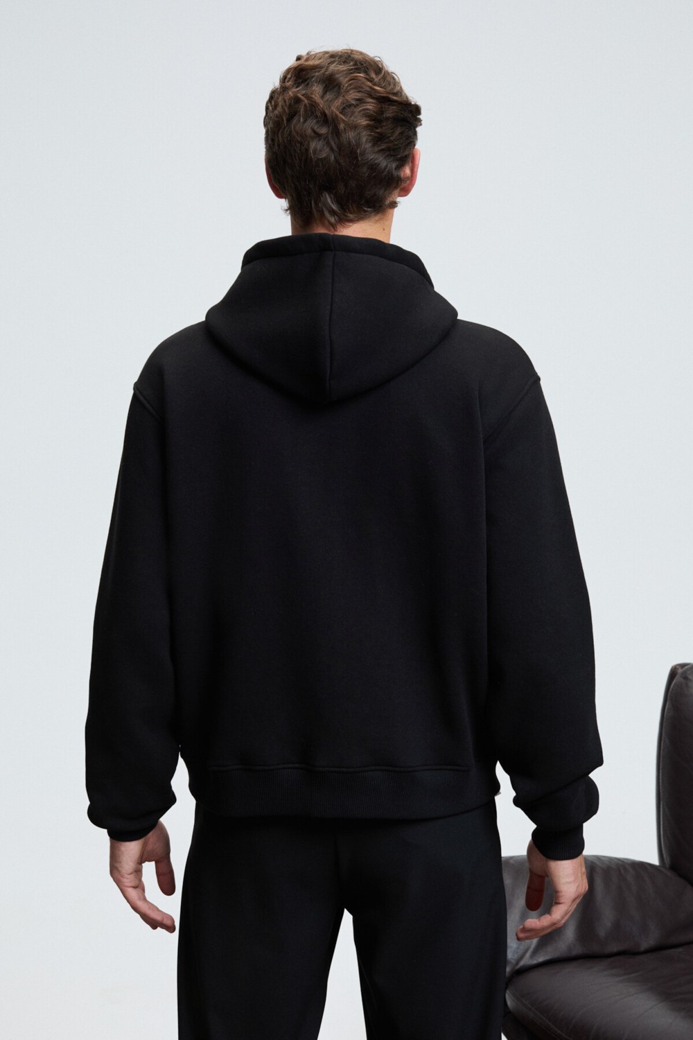 Grimelange ASHBY Erkek Kapüşonlu Fermuarlı Cepli Kordonlu Boxy Kalıp Acı Kahve Sweatshirt görsel 5