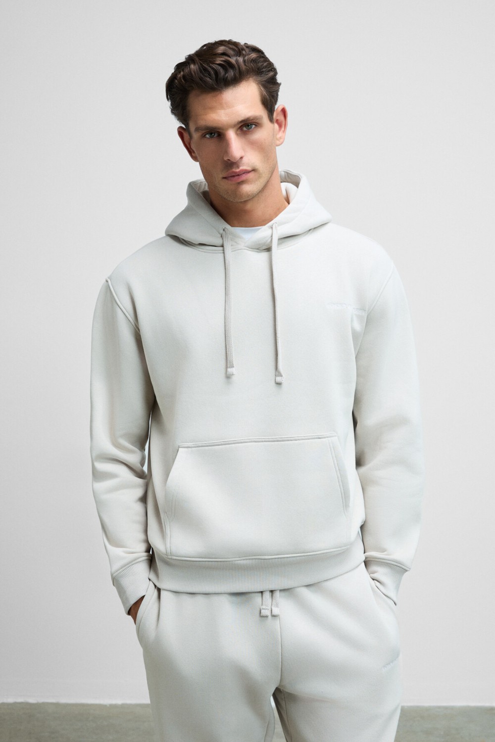 Grimelange MARSHALLHOODIE Erkek Pamuklu İçi Polarlı Nakışlı Relaxed Koyu Lacivert Eşofman Takımı görsel 4