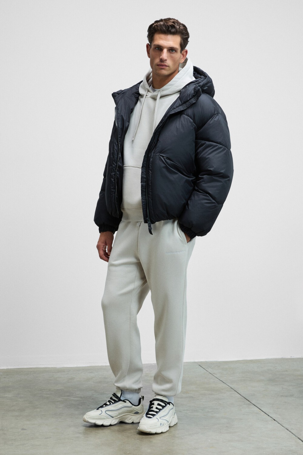 Grimelange MARSHALLHOODIE Erkek Pamuklu İçi Polarlı Nakışlı Relaxed Koyu Lacivert Eşofman Takımı görsel 7
