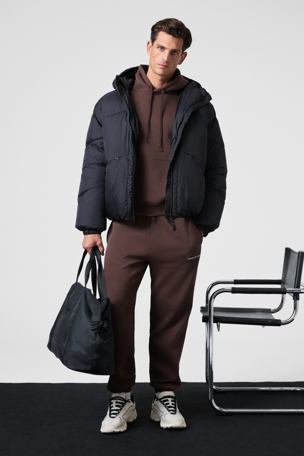 Grimelange MARSHALLHOODIE Erkek Pamuklu İçi Polarlı Nakışlı Relaxed Koyu Lacivert Eşofman Takımı