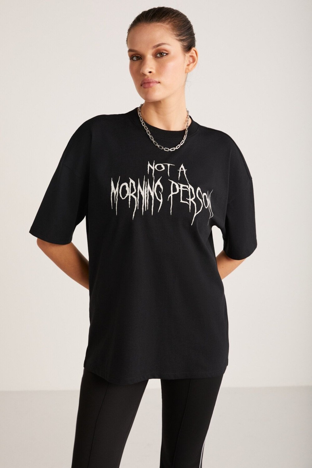Grimelange Maddıe Kadın Önü Yazı Baskılı Siyah T-shirt