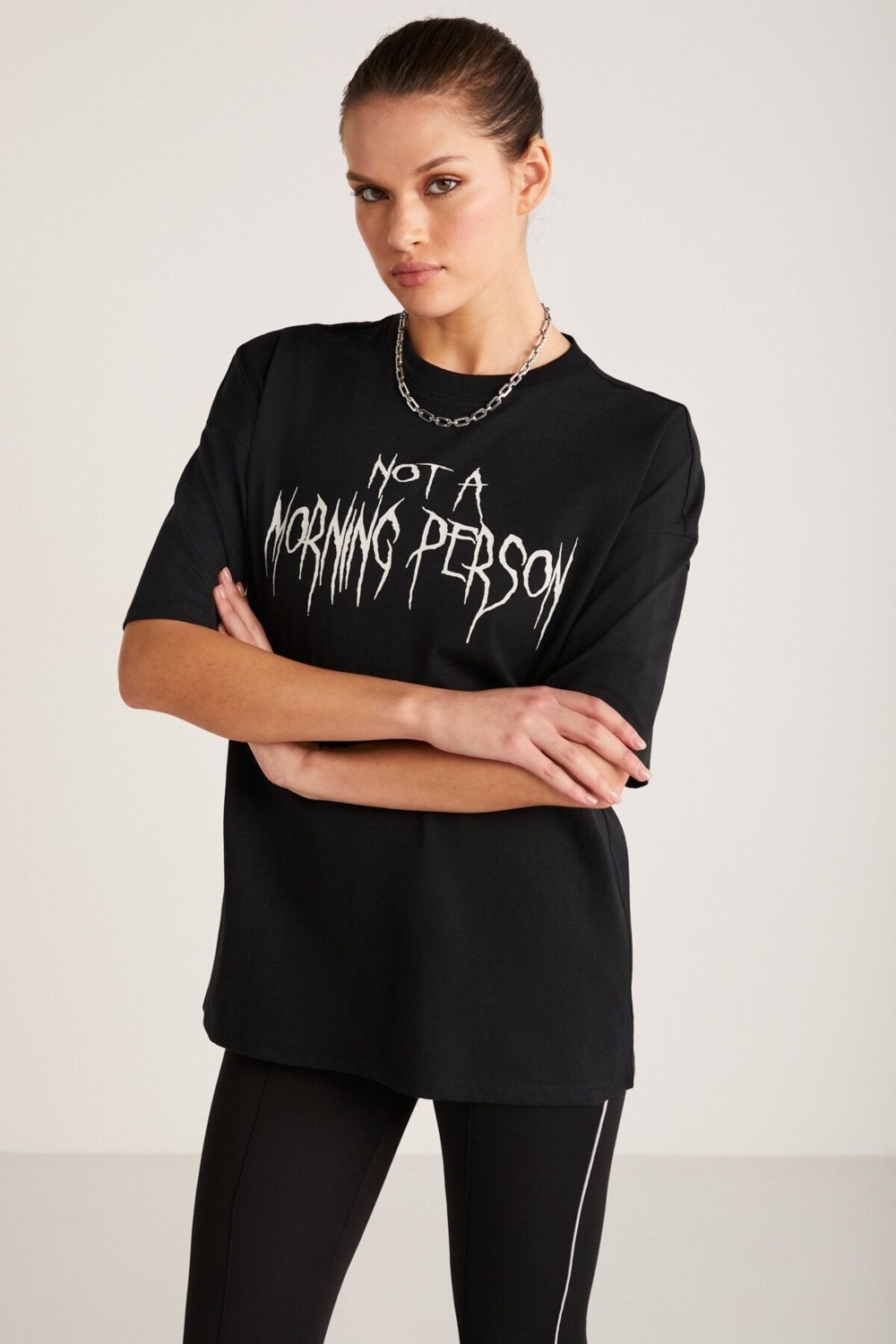 Grimelange Maddıe Kadın Önü Yazı Baskılı Siyah T-shirt görsel 3