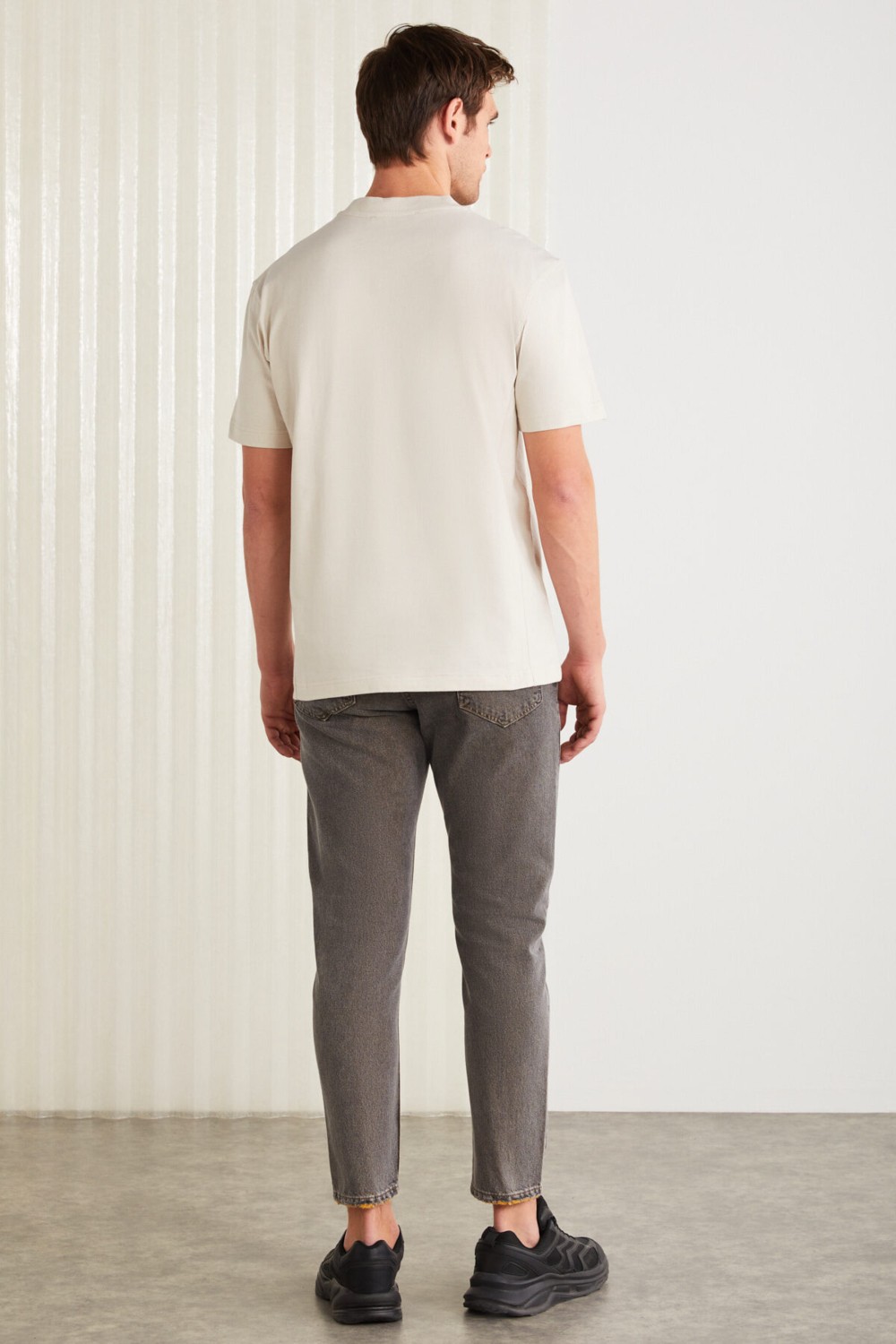 Grimelange KURT Erkek %100 Pamuklu Akrep Baskılı Kısa Kollu Taş Rengi T-Shirt görsel 5
