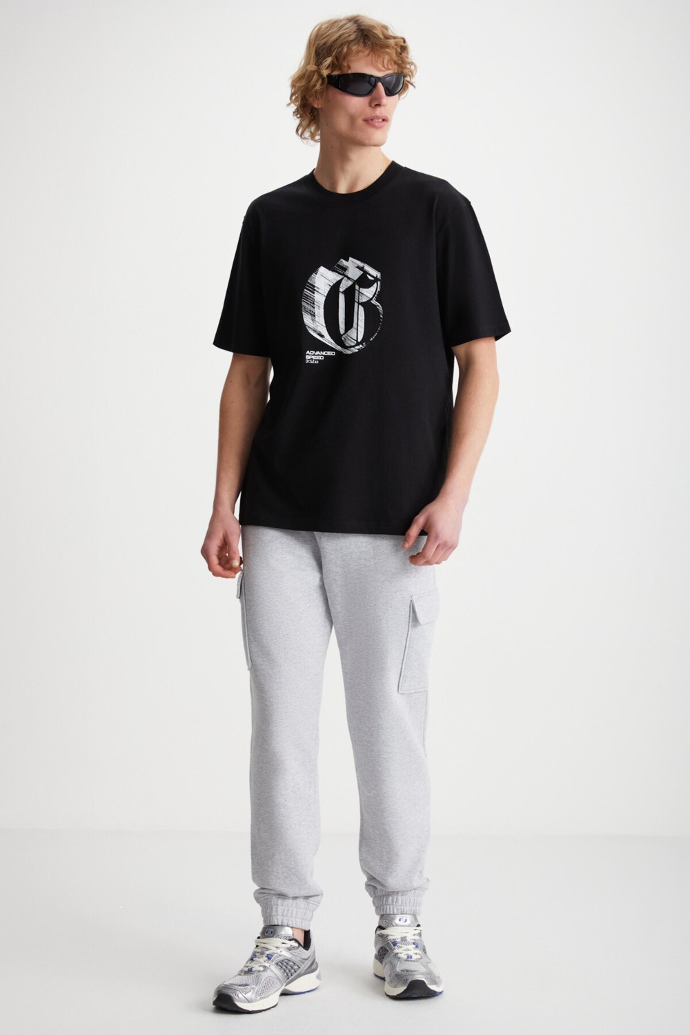 Grimelange ELIJAH Baskılı Bisiklet Yaka %100 Pamuk Siyah T-Shirt görsel 2