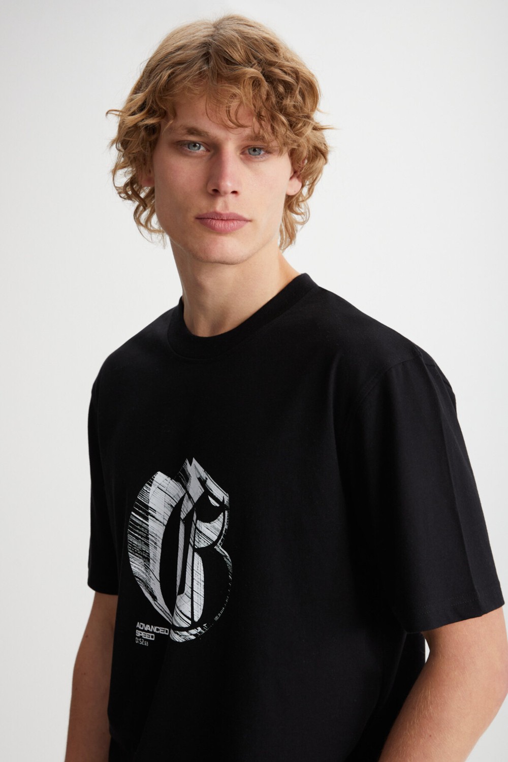 Grimelange ELIJAH Baskılı Bisiklet Yaka %100 Pamuk Siyah T-Shirt görsel 5