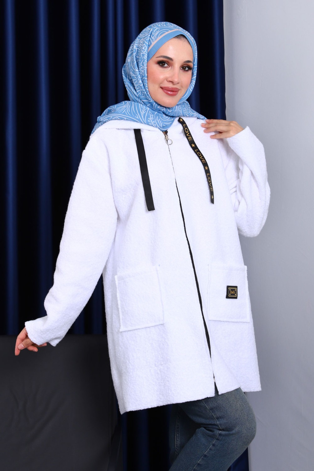 İmaj Butik Bordo Kapşonlu Cepli Buklet Kaban görsel 5