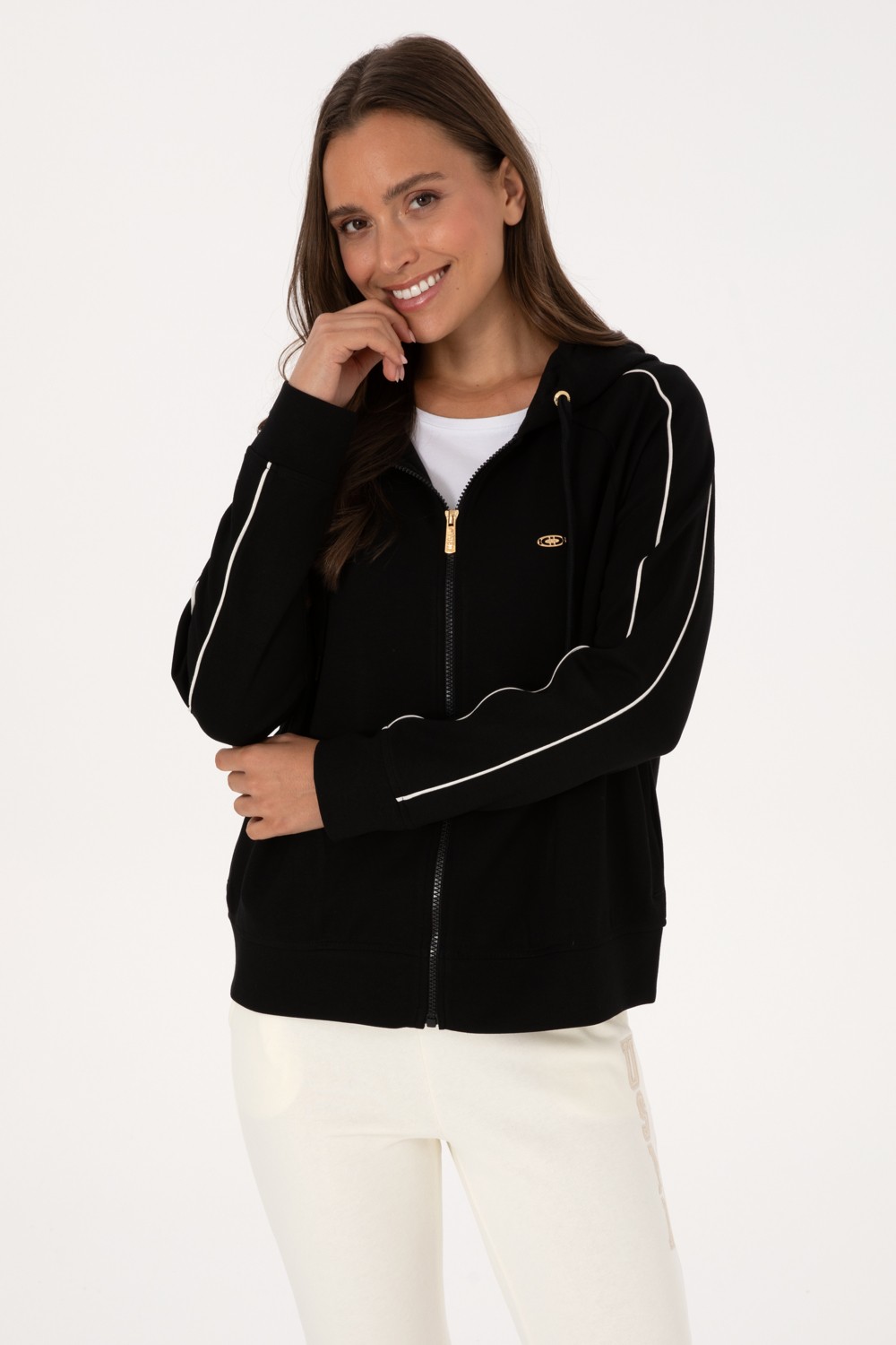 U.S. Polo Assn. Kadın Siyah Fermuarlı Kapüşonlu sweatshirt 50314187-VR046