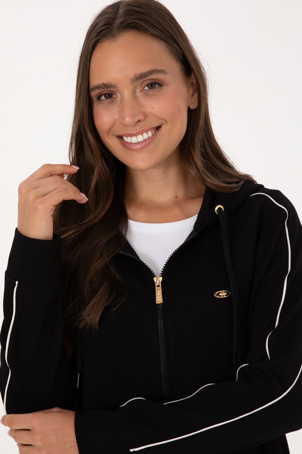 U.S. Polo Assn. Kadın Siyah Fermuarlı Kapüşonlu sweatshirt 50314187-VR046 görsel 2