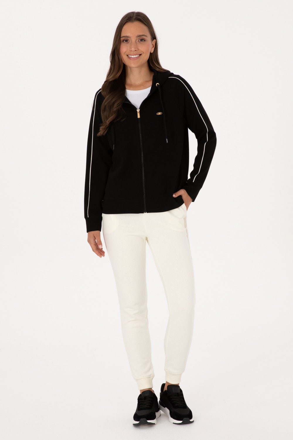 U.S. Polo Assn. Kadın Siyah Fermuarlı Kapüşonlu sweatshirt 50314187-VR046 görsel 4