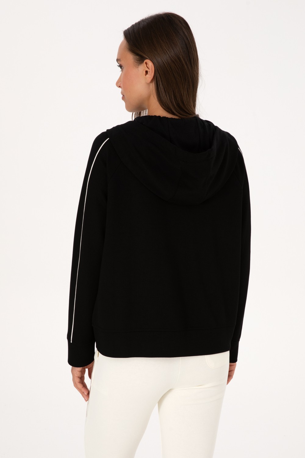 U.S. Polo Assn. Kadın Siyah Fermuarlı Kapüşonlu sweatshirt 50314187-VR046 görsel 5