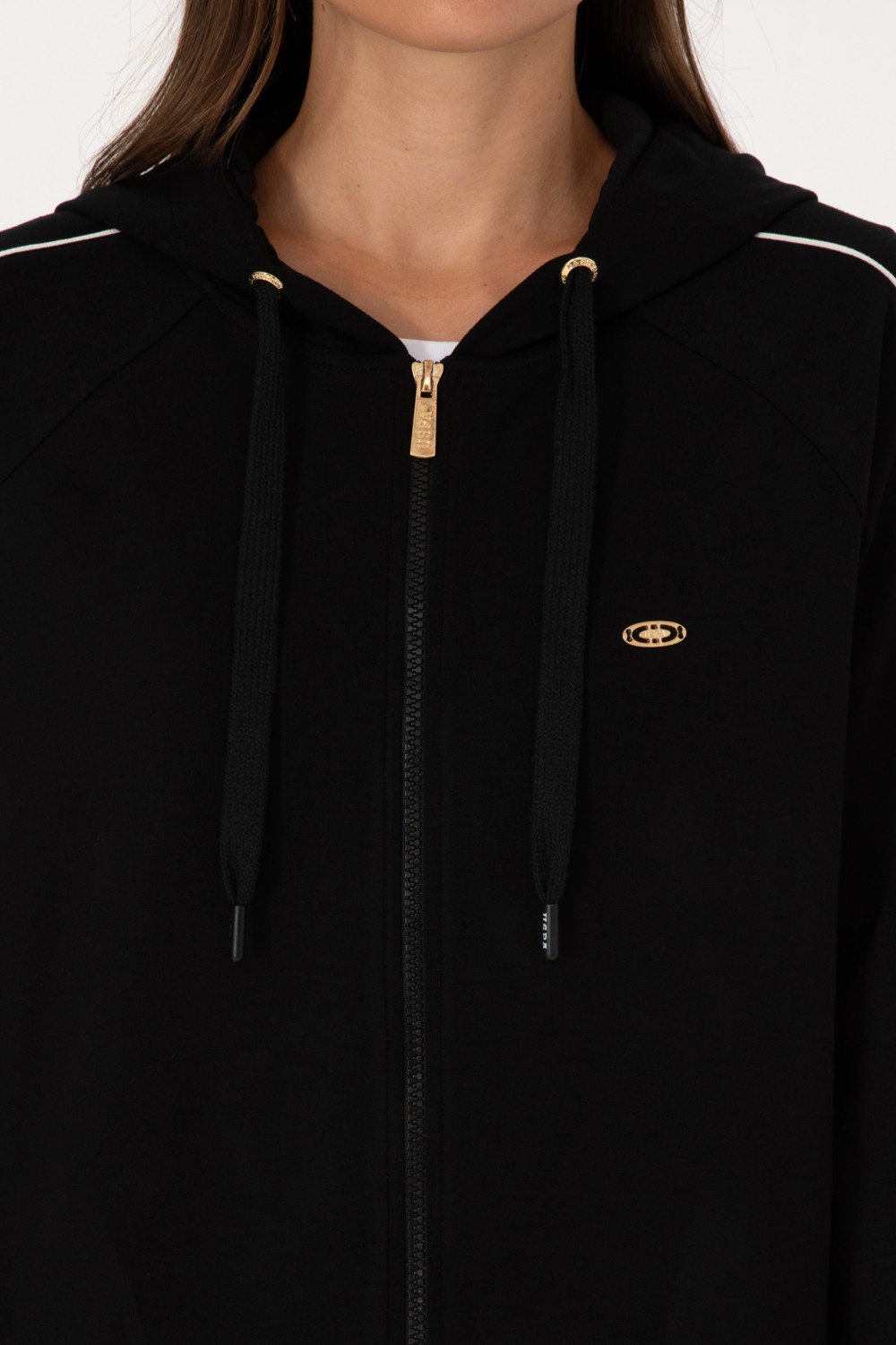 U.S. Polo Assn. Kadın Siyah Fermuarlı Kapüşonlu sweatshirt 50314187-VR046 görsel 6