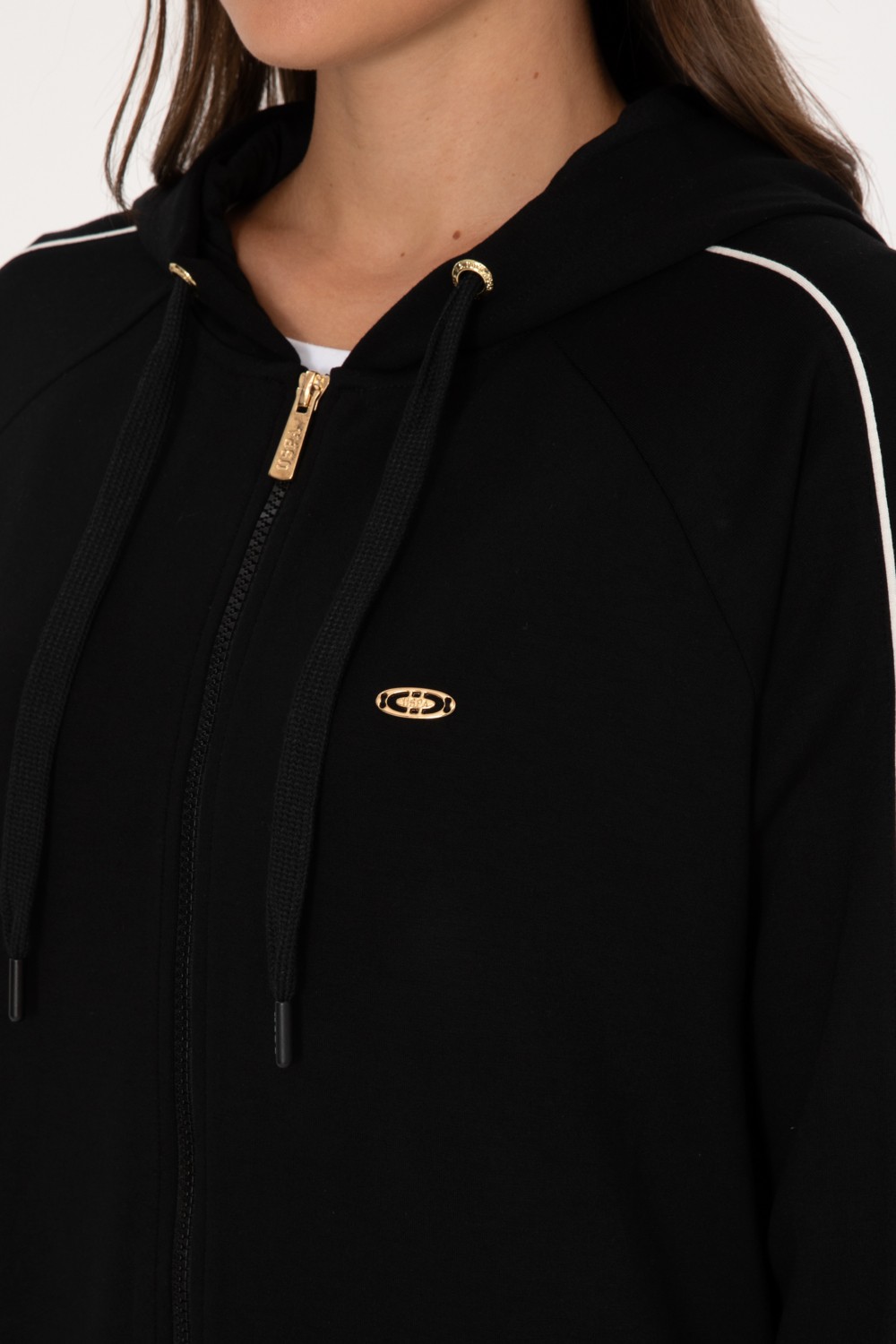 U.S. Polo Assn. Kadın Siyah Fermuarlı Kapüşonlu sweatshirt 50314187-VR046 görsel 7