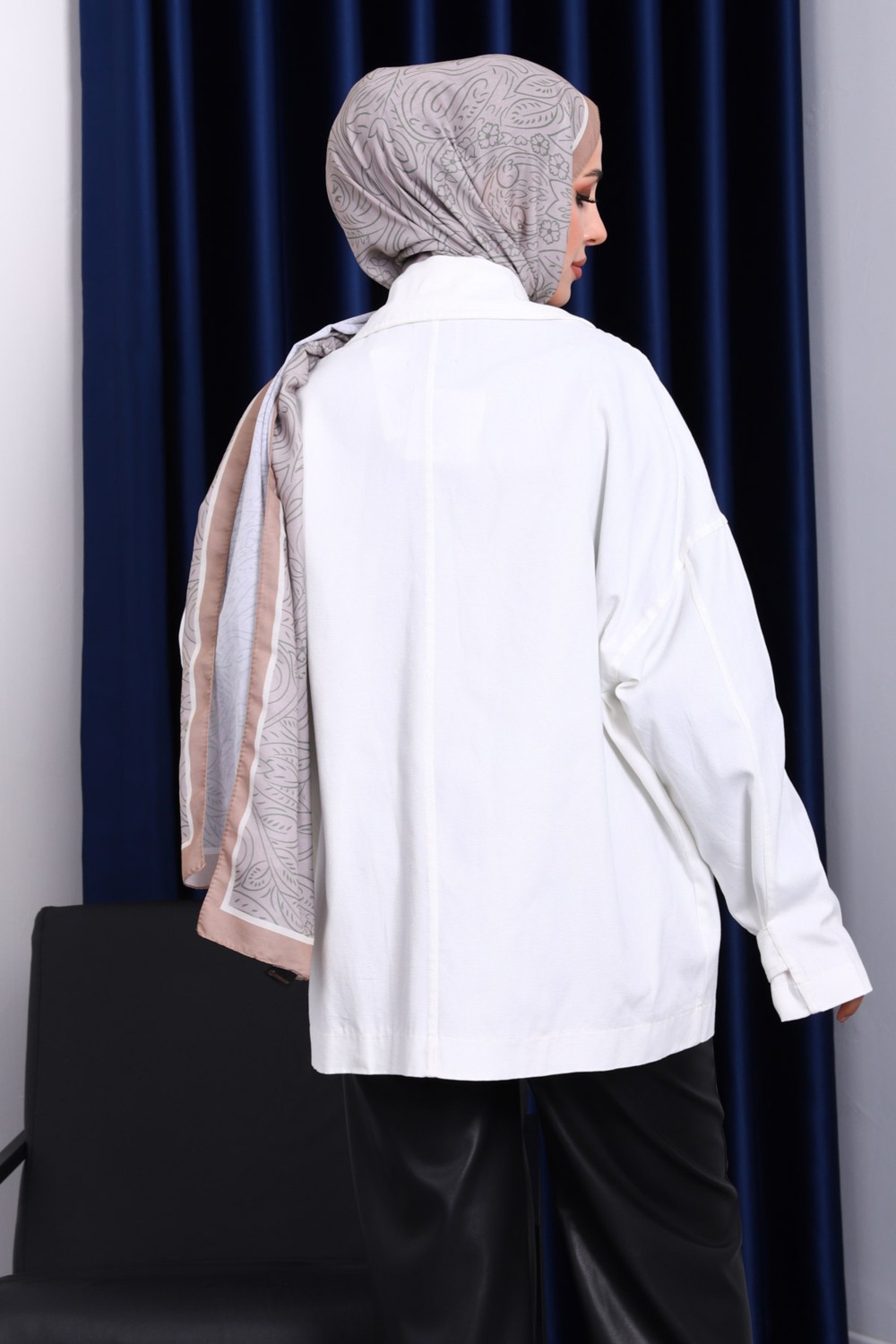 İmaj Butik Bordo Düğmeli Oversize Kanvas Ceket görsel 3
