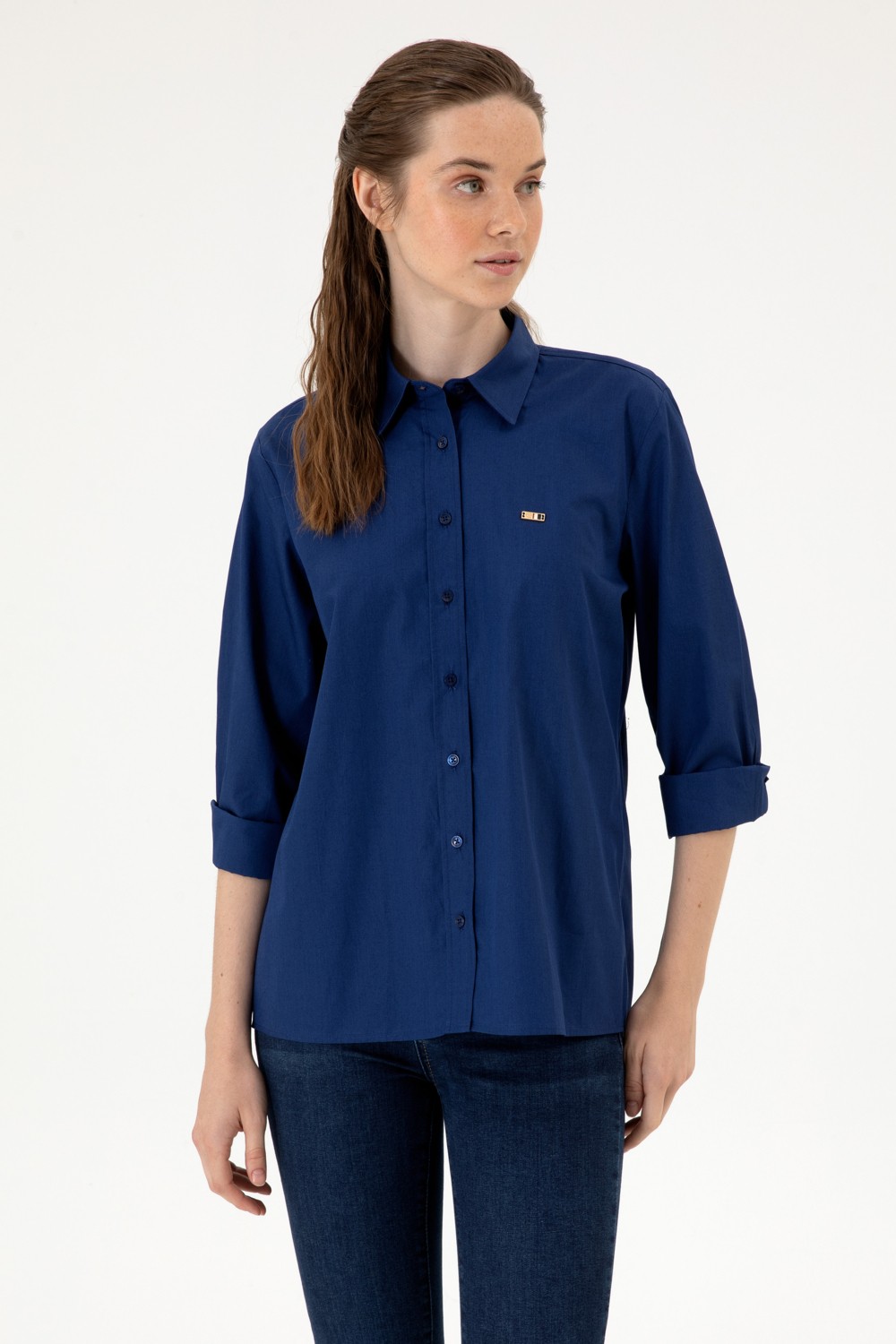 U.S. Polo Assn. Kadın İndigo Uzun Kollu Gömlek 50316699-VR028 görsel 3