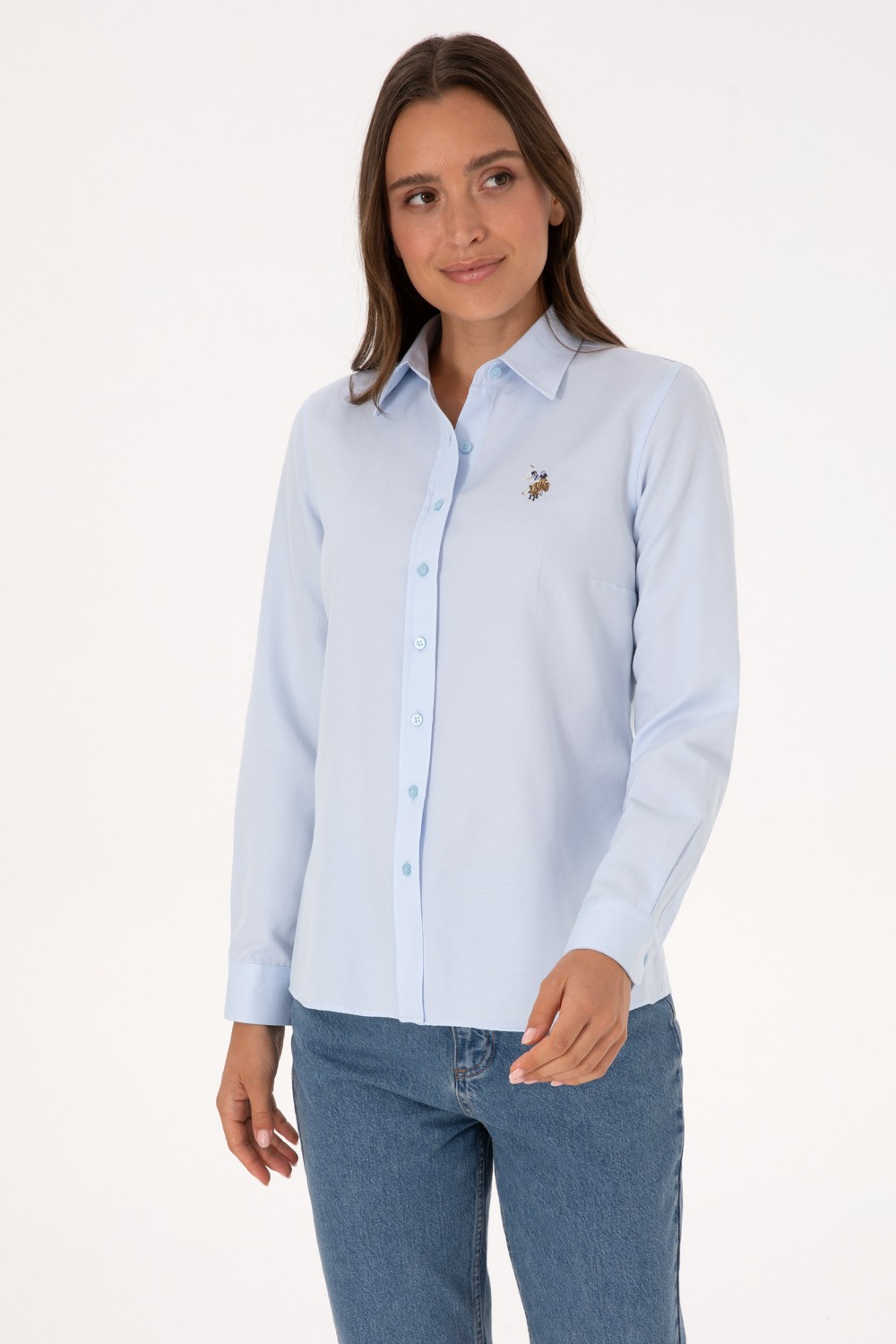 U.S. Polo Assn. Kadın Lacivert Uzun Kollu Basic Gömlek 50308043-VR033 görsel 8
