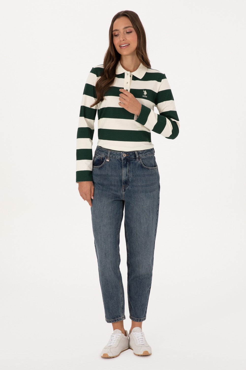 U.S. Polo Assn. Kadın Yeşil Mom High Waist Fit Jean Pantolon 50308815-DN0030 görsel 3