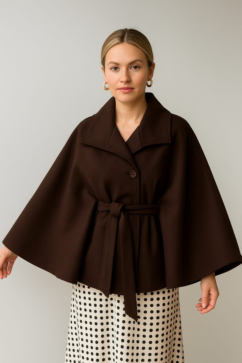 Sun Style Kuşaklı Kaşe Panço