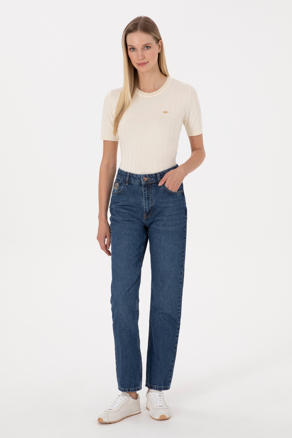U.S. Polo Assn. Kadın Mavi Jean Straight Fit Pantolon 50316592-DN0022