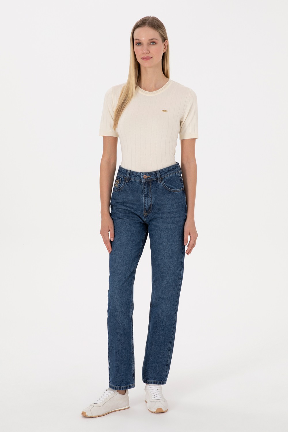 U.S. Polo Assn. Kadın Mavi Jean Straight Fit Pantolon 50316592-DN0022 görsel 3