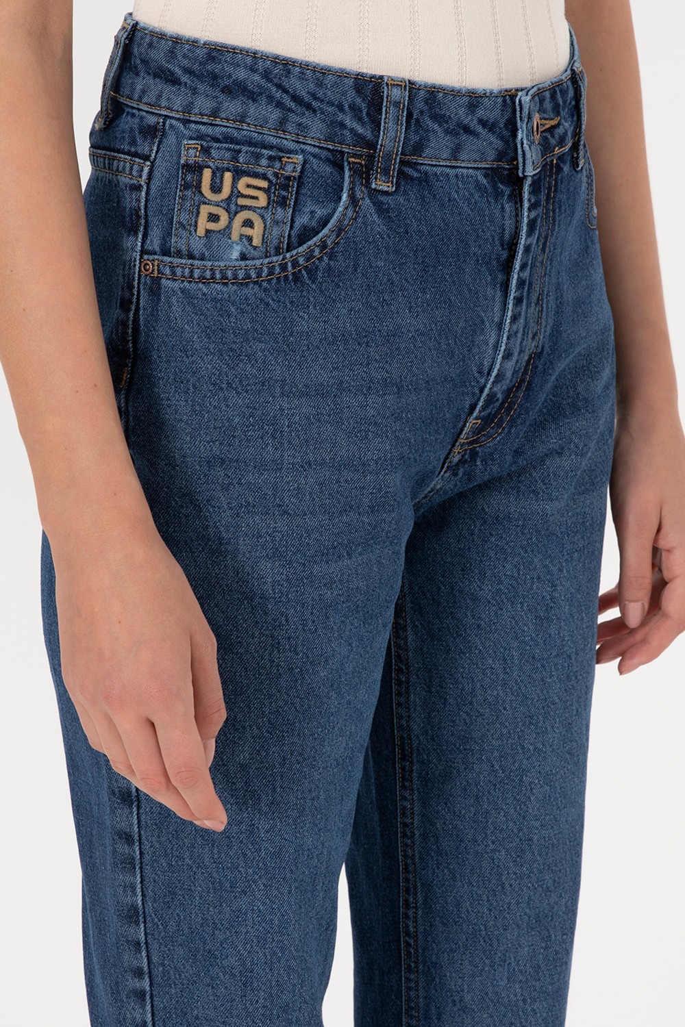 U.S. Polo Assn. Kadın Mavi Jean Straight Fit Pantolon 50316592-DN0022 görsel 5