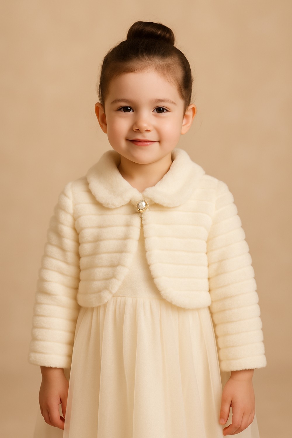 Mini Kanka Kız Çocuk Tokalı Çizgili Peluş Bolero 3-15 Yaş görsel 3