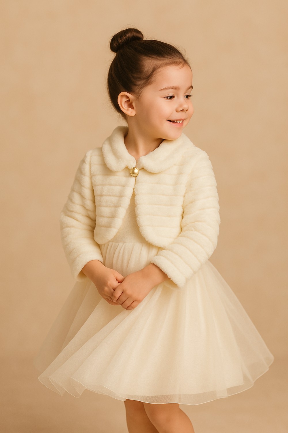 Mini Kanka Kız Çocuk Tokalı Çizgili Peluş Bolero 3-15 Yaş görsel 4