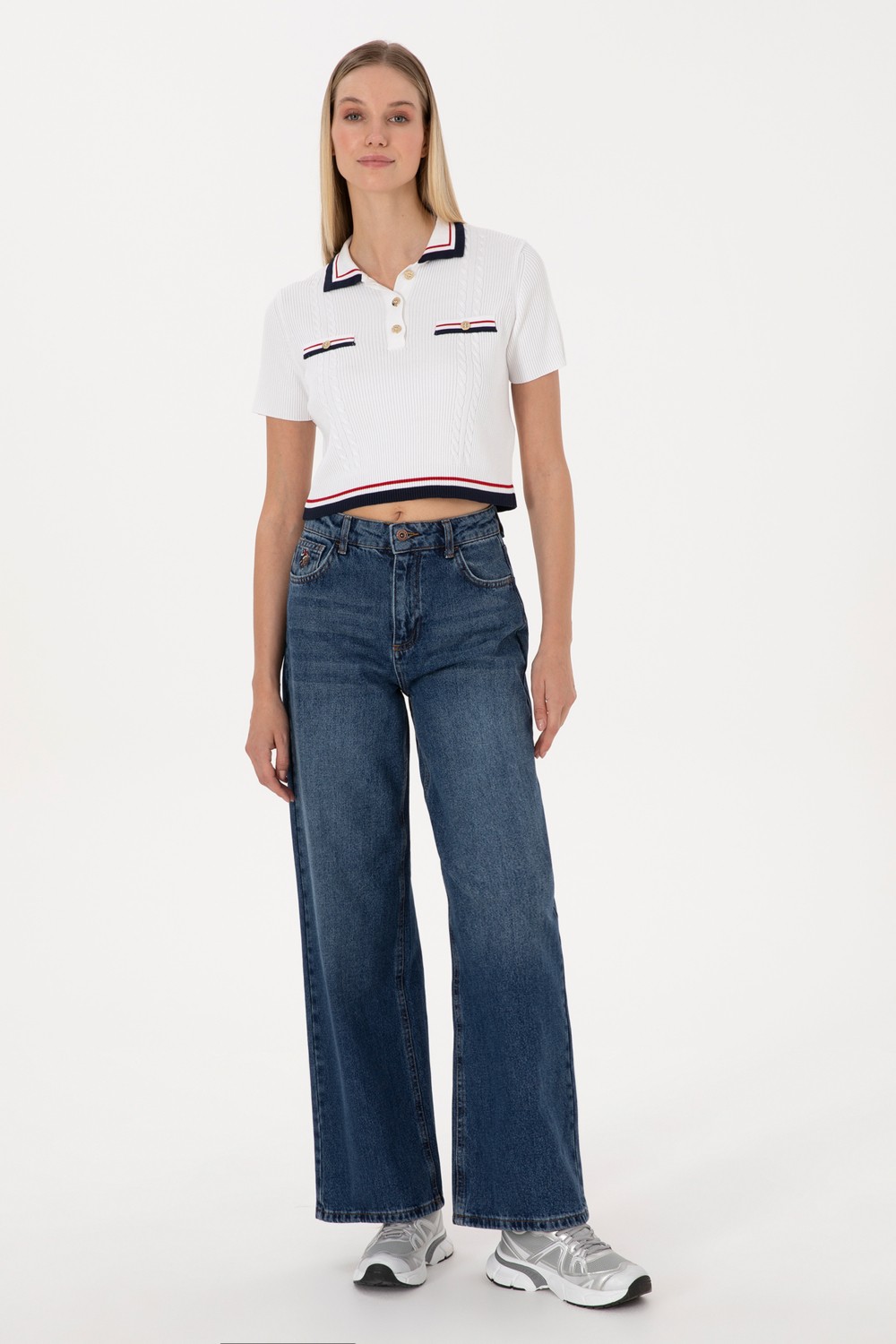U.S. Polo Assn. Kadın Mavi Loose Fit Jean Pantolon 50316578-DN0022 görsel 3