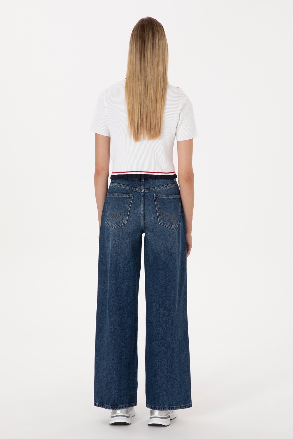 U.S. Polo Assn. Kadın Mavi Loose Fit Jean Pantolon 50316578-DN0022 görsel 4