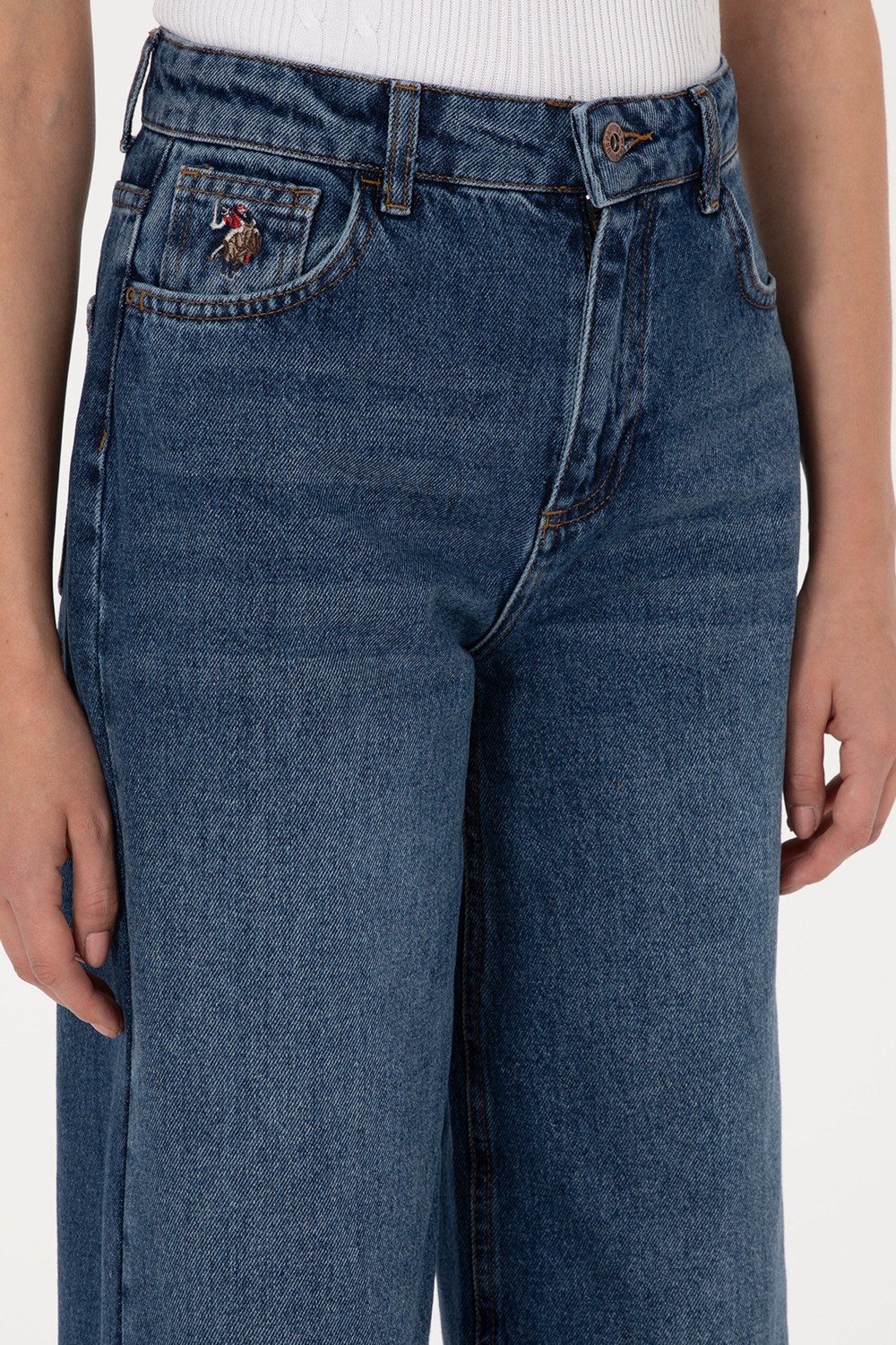 U.S. Polo Assn. Kadın Mavi Loose Fit Jean Pantolon 50316578-DN0022 görsel 5