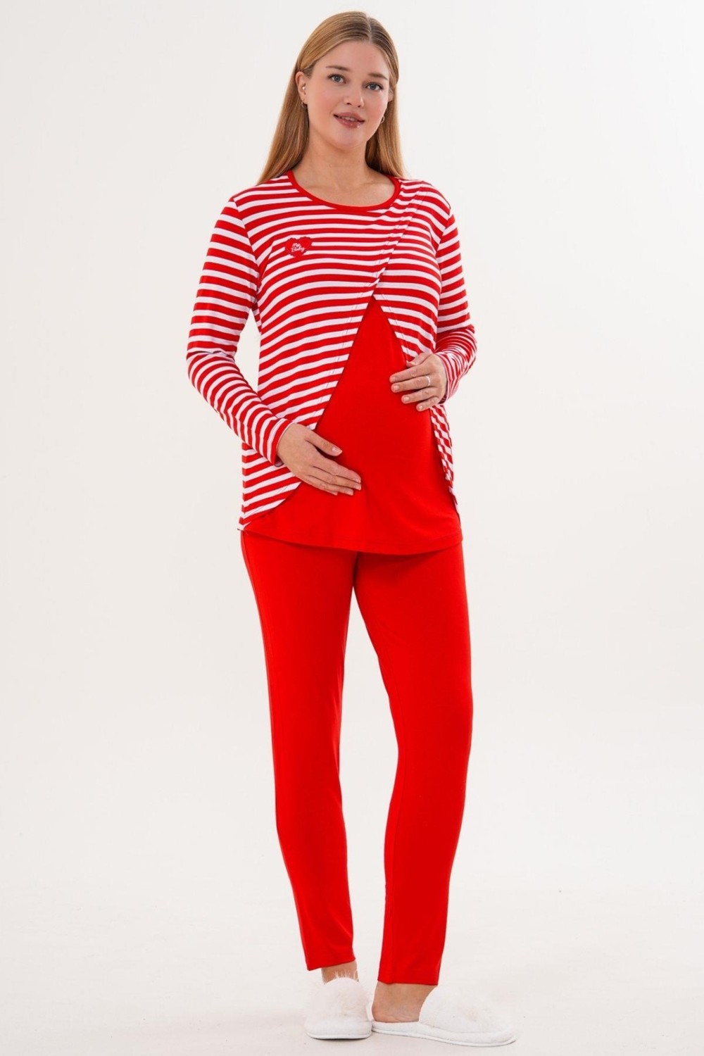 Mecit Pijama Mecit 6303 Kırmızı Likralı Spor Hamile Lohusa Pijama Takımı