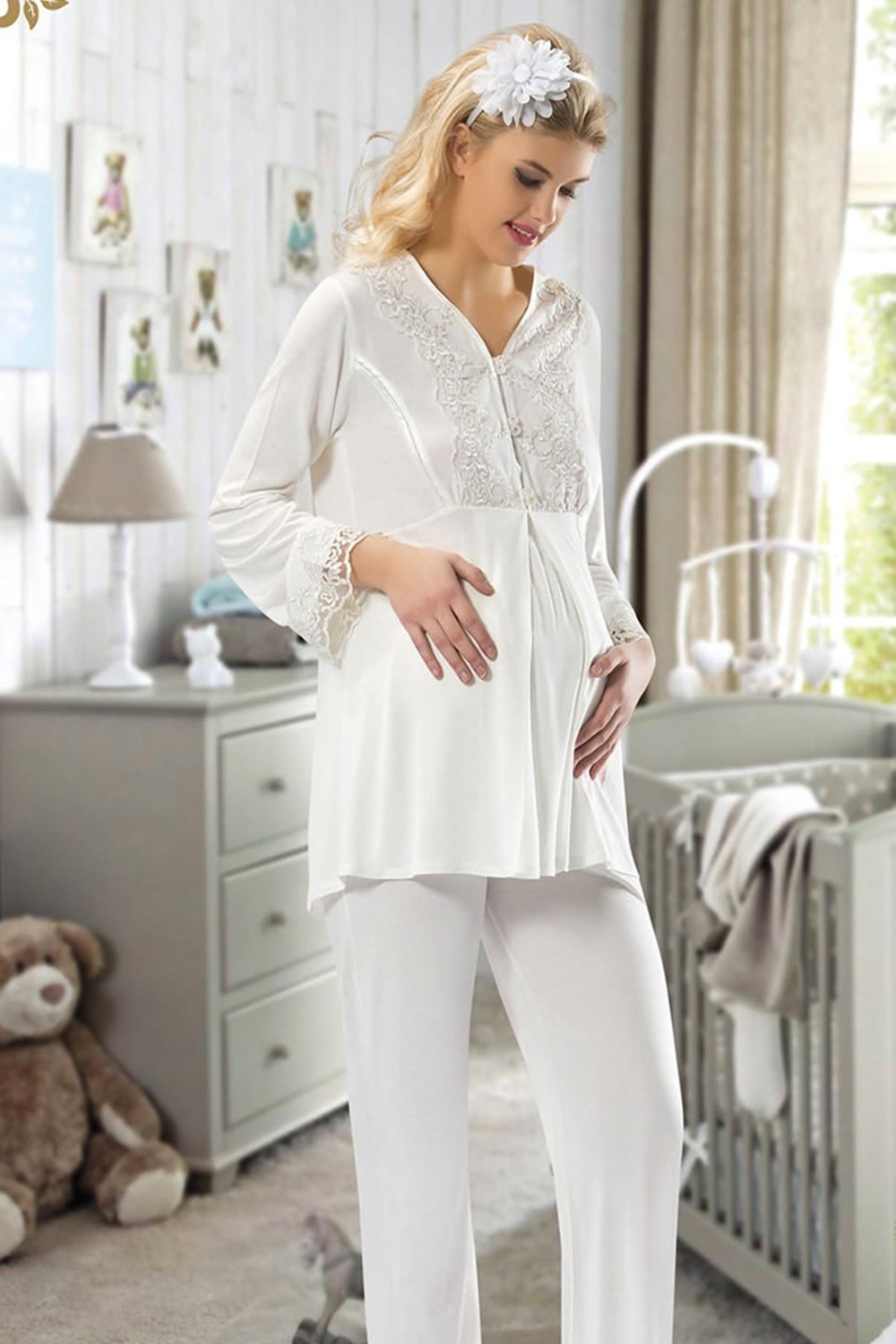 Çamaşır Kenti Ekru Hamile ( Lohusa ) Pijama Takımı - 1604