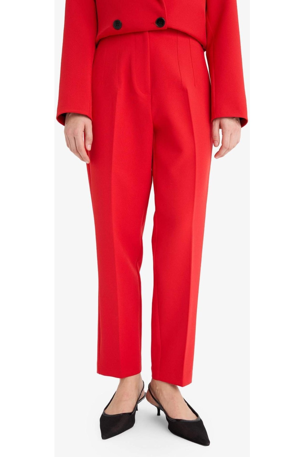 DeFacto Crop Carrot Fit Fermuarlı Yüksek Bel Basic Dar Paça Klasik Kumaş Pantolon C2466AX25AU görsel 4
