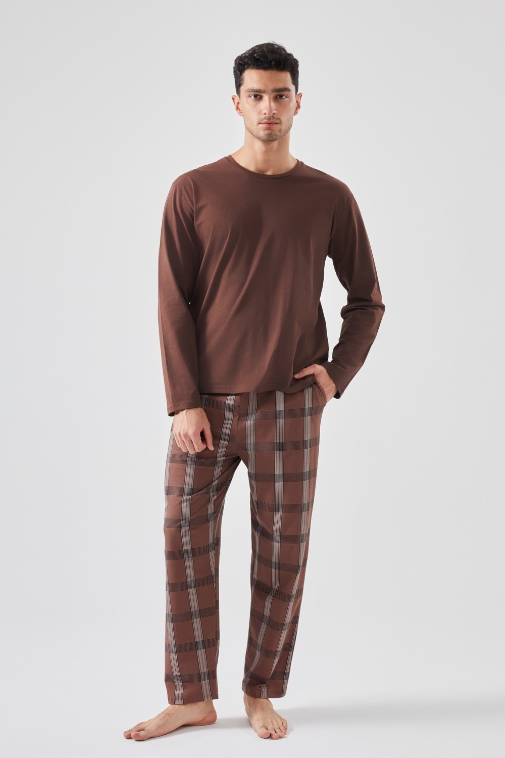 Koza İç Giyim Erkek Pamuklu Uzun Kollu Ekose Desenli Pijama Takımı