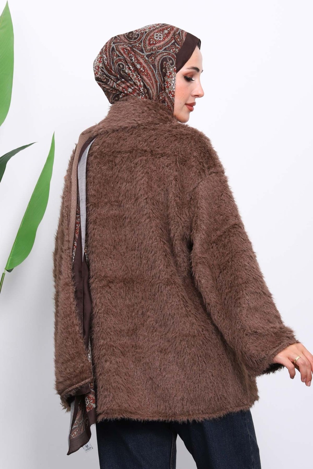 İmaj Butik Siyah Atkılı Detaylı Düğmeli Angora Ceket görsel 4