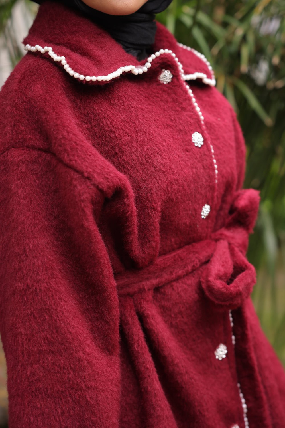 İmaj Butik Lacivert İnci Detaylı Taş Düğmeli Angora Kaban görsel 6