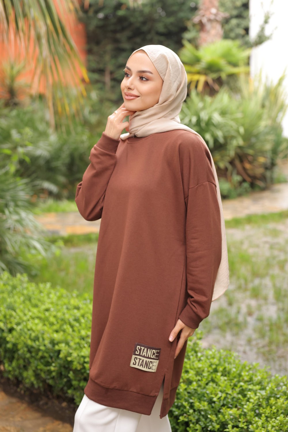 İmaj Butik Bordo Bisiklet Yaka Armalı Tunik görsel 5