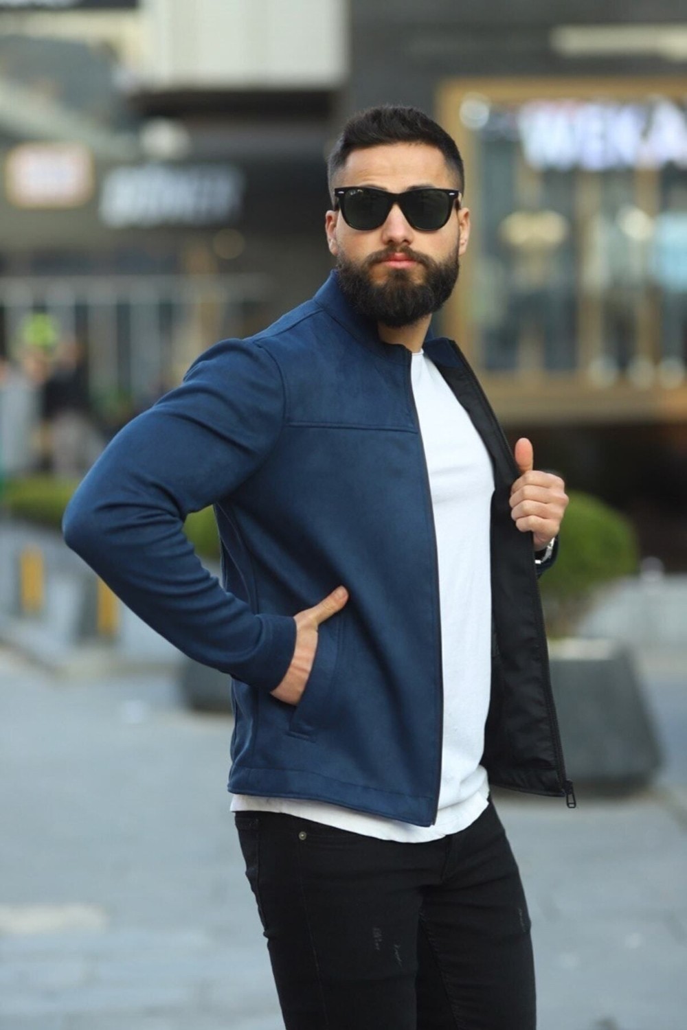 Baselco Premium Örme Triko Kol Dik Yaka Süet Ceket