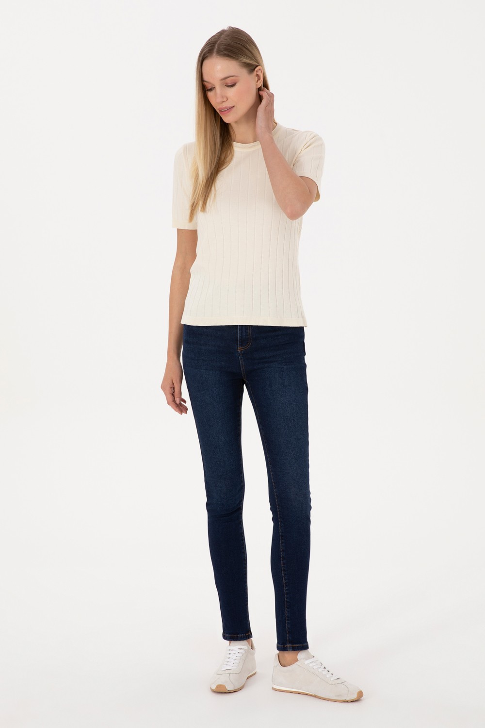 U.S. Polo Assn. Kadın Koyu Mavi Skinny High Waist Fit Jean Pantolon 50316591-DN0023 görsel 3