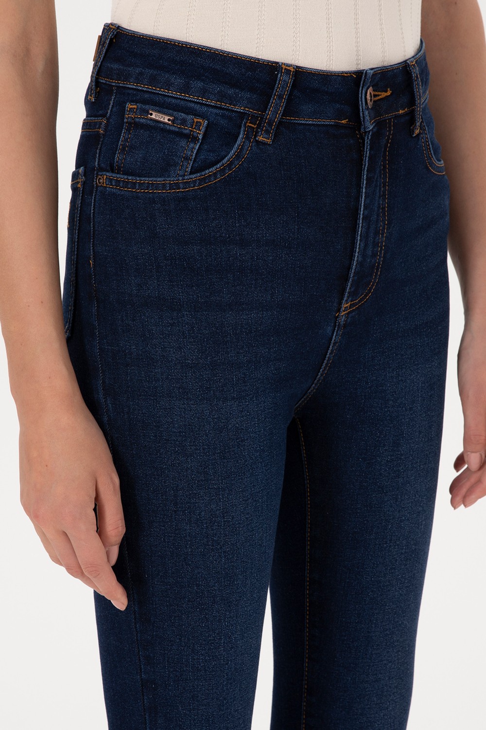 U.S. Polo Assn. Kadın Koyu Mavi Skinny High Waist Fit Jean Pantolon 50316591-DN0023 görsel 5