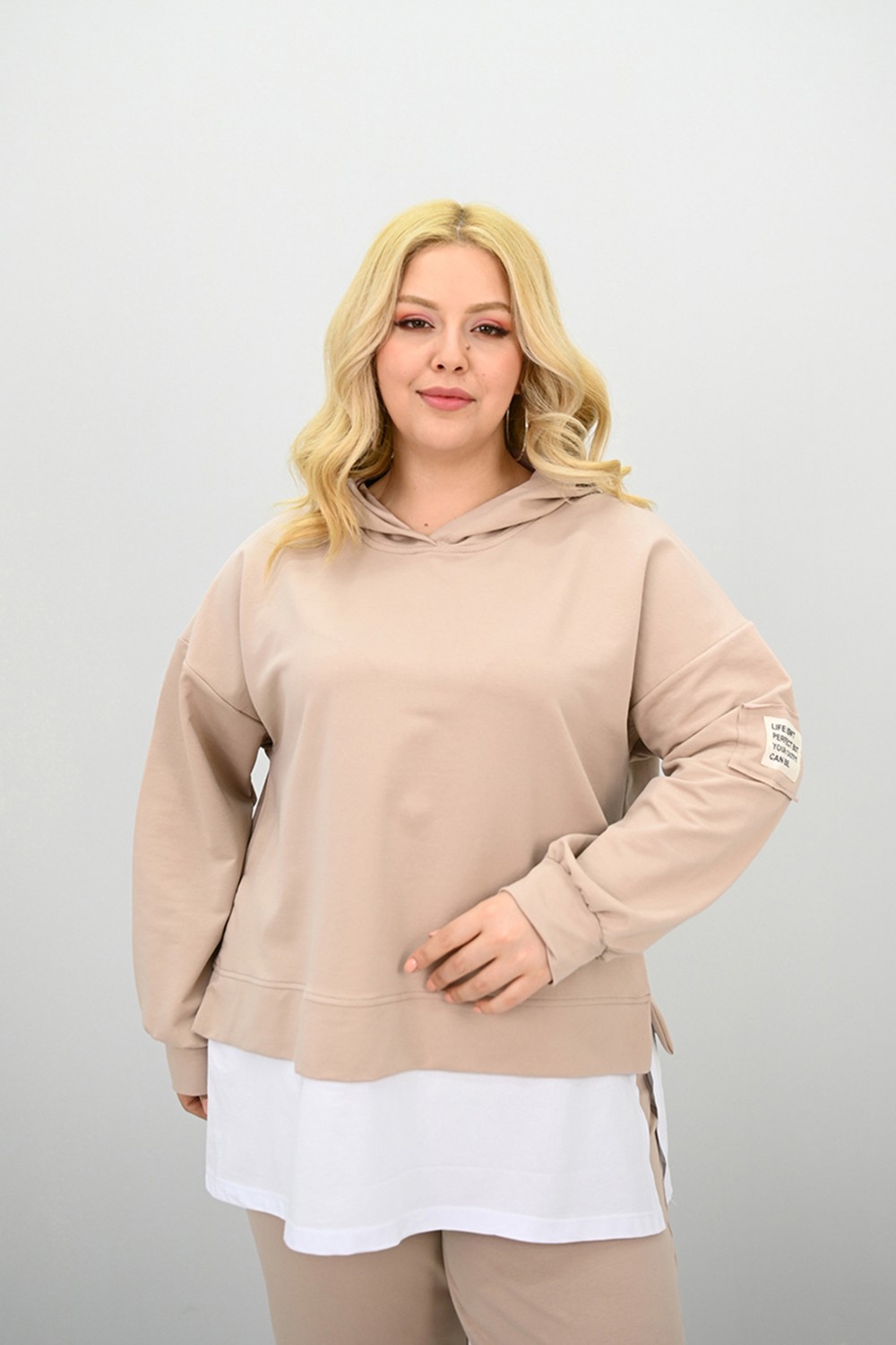 Koza Butik Kadın Büyük Beden Uzun Kollu Kapüşonlu Lastik Paça Eşofman Takımı 8180-25 (4253K) görsel 7