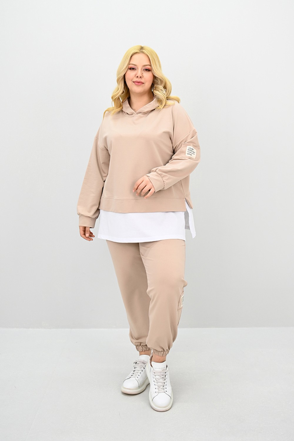 Koza Butik Kadın Büyük Beden Uzun Kollu Kapüşonlu Lastik Paça Eşofman Takımı 8180-25 (4253K) görsel 8