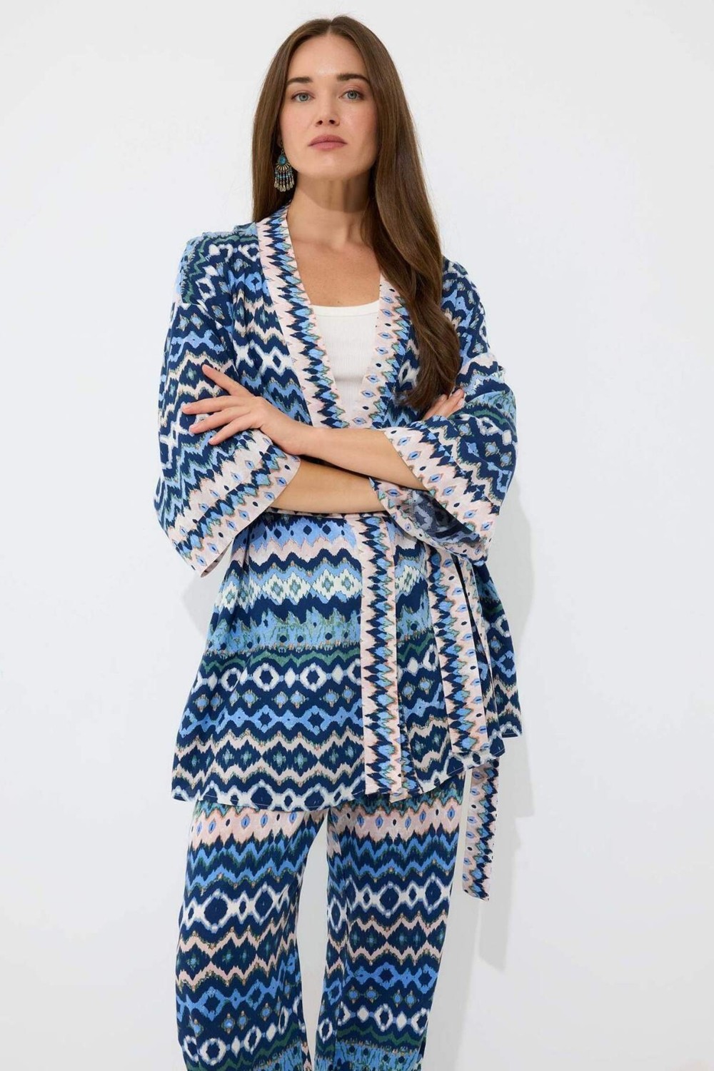 STANDART Relax Fit Desenli Kuşaklı Kimono D5443AX25SP
