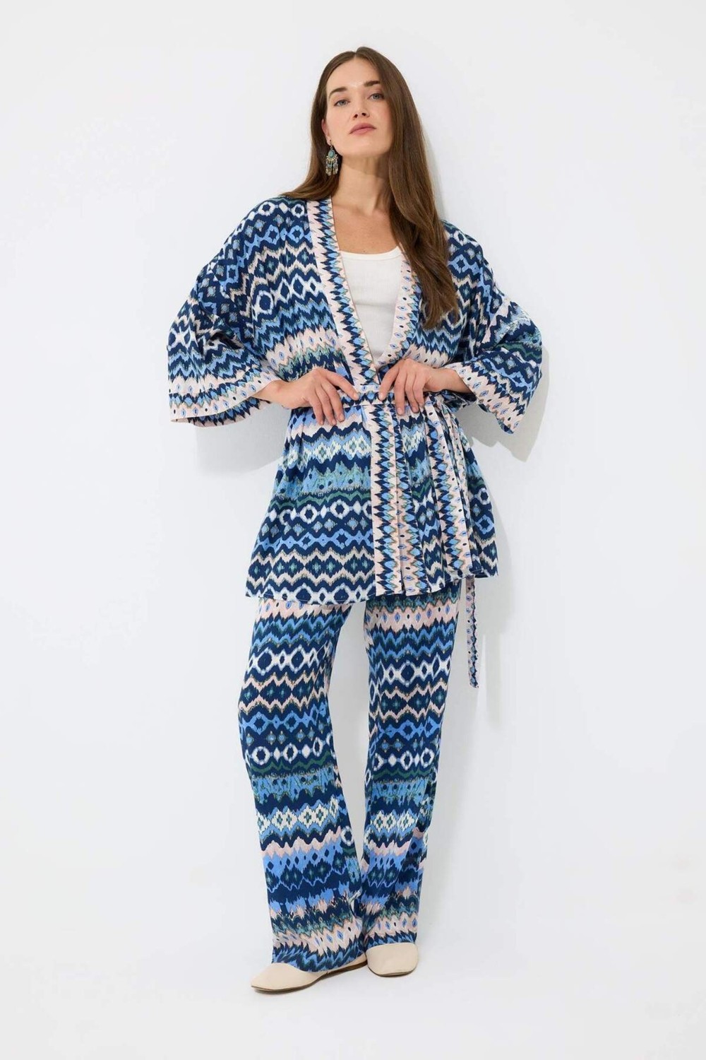 STANDART Relax Fit Desenli Kuşaklı Kimono D5443AX25SP görsel 2