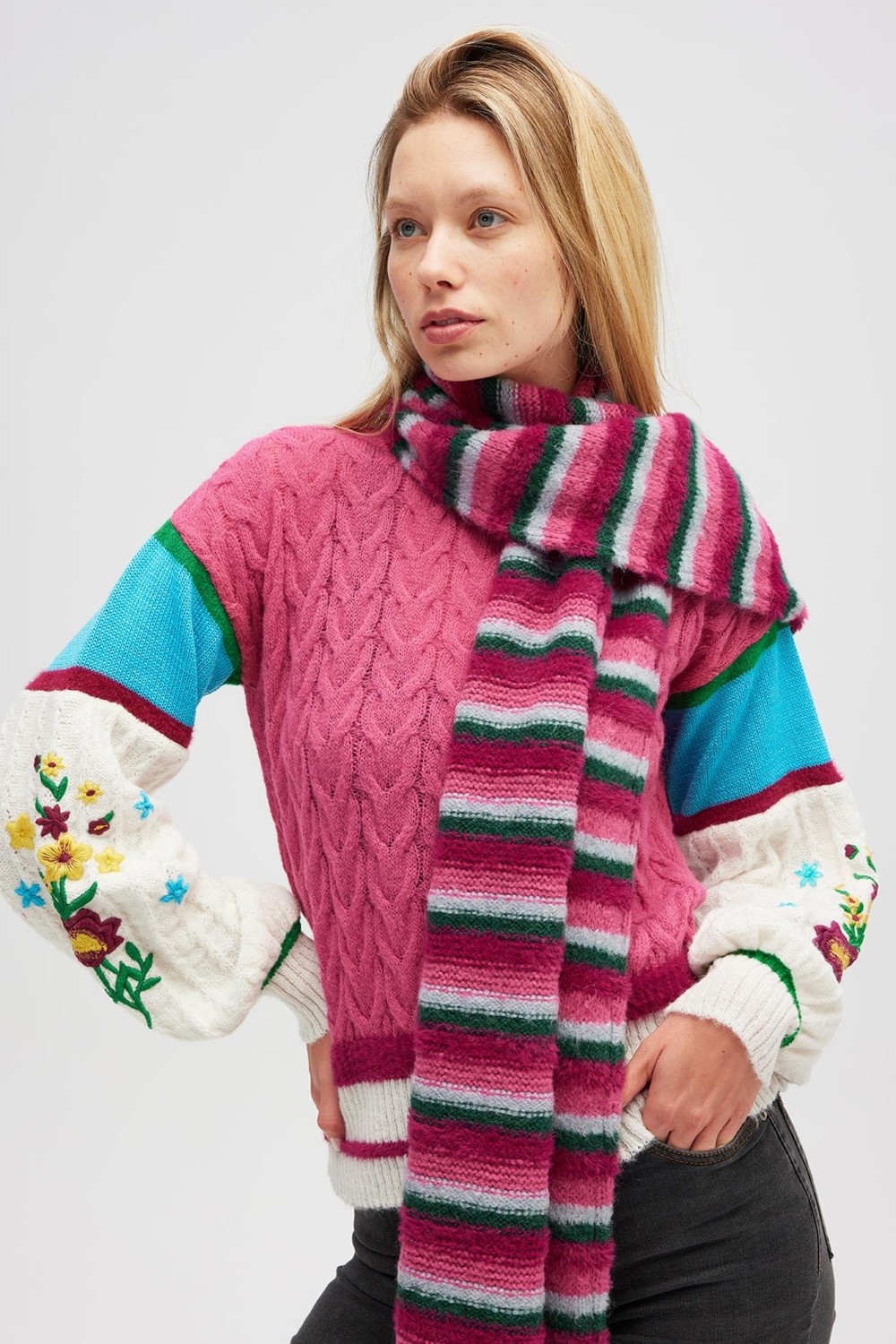 Peraluna Karmina Yumuşak Dokulu Unisex Atkı - Koyu Yeşil Multi görsel 2