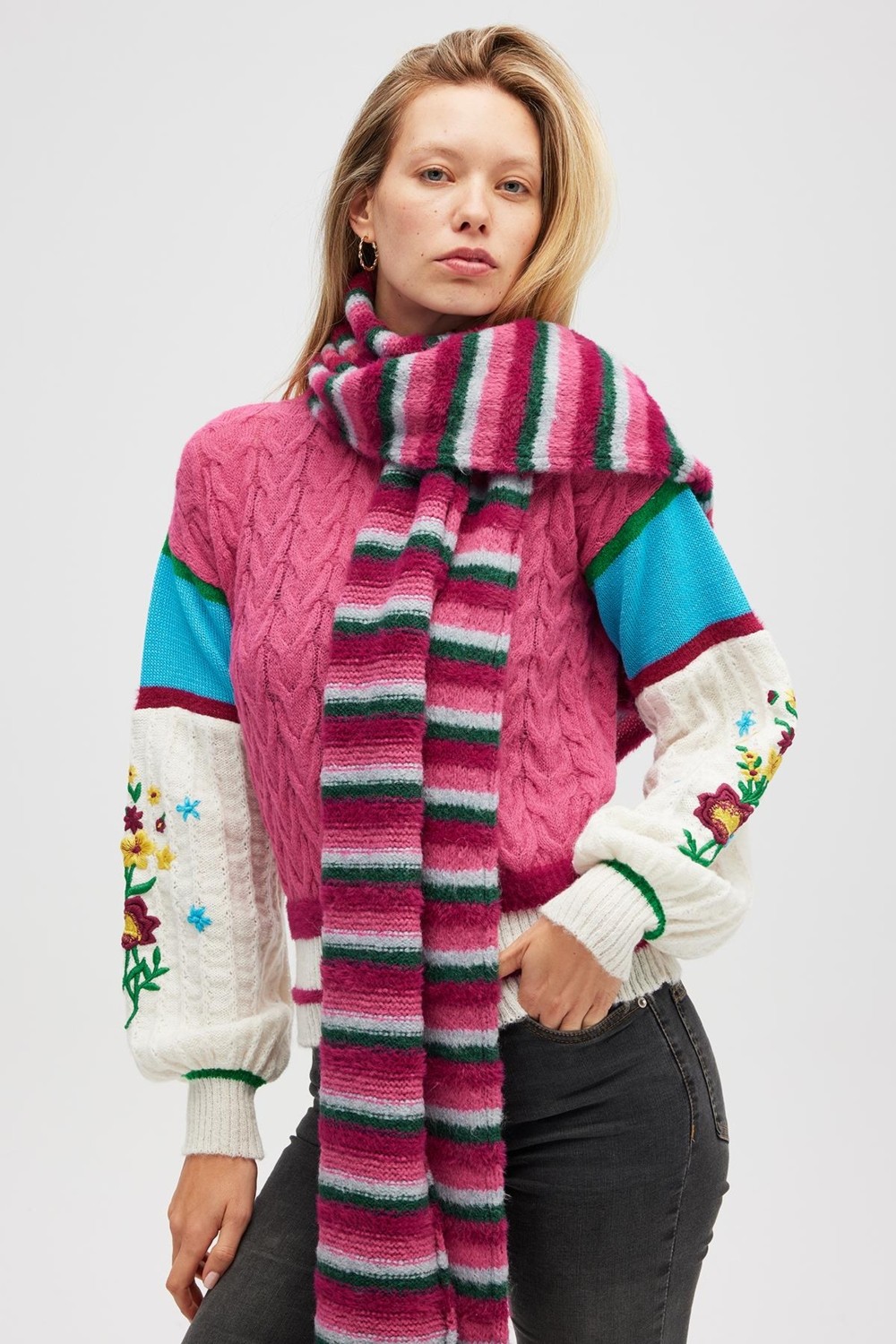 Peraluna Karmina Yumuşak Dokulu Unisex Atkı - Koyu Yeşil Multi görsel 3